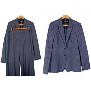 Hugo Boss Suit Womens 6 Pants & Single Breasted Blazer Wool Gray Stripe Corpcore